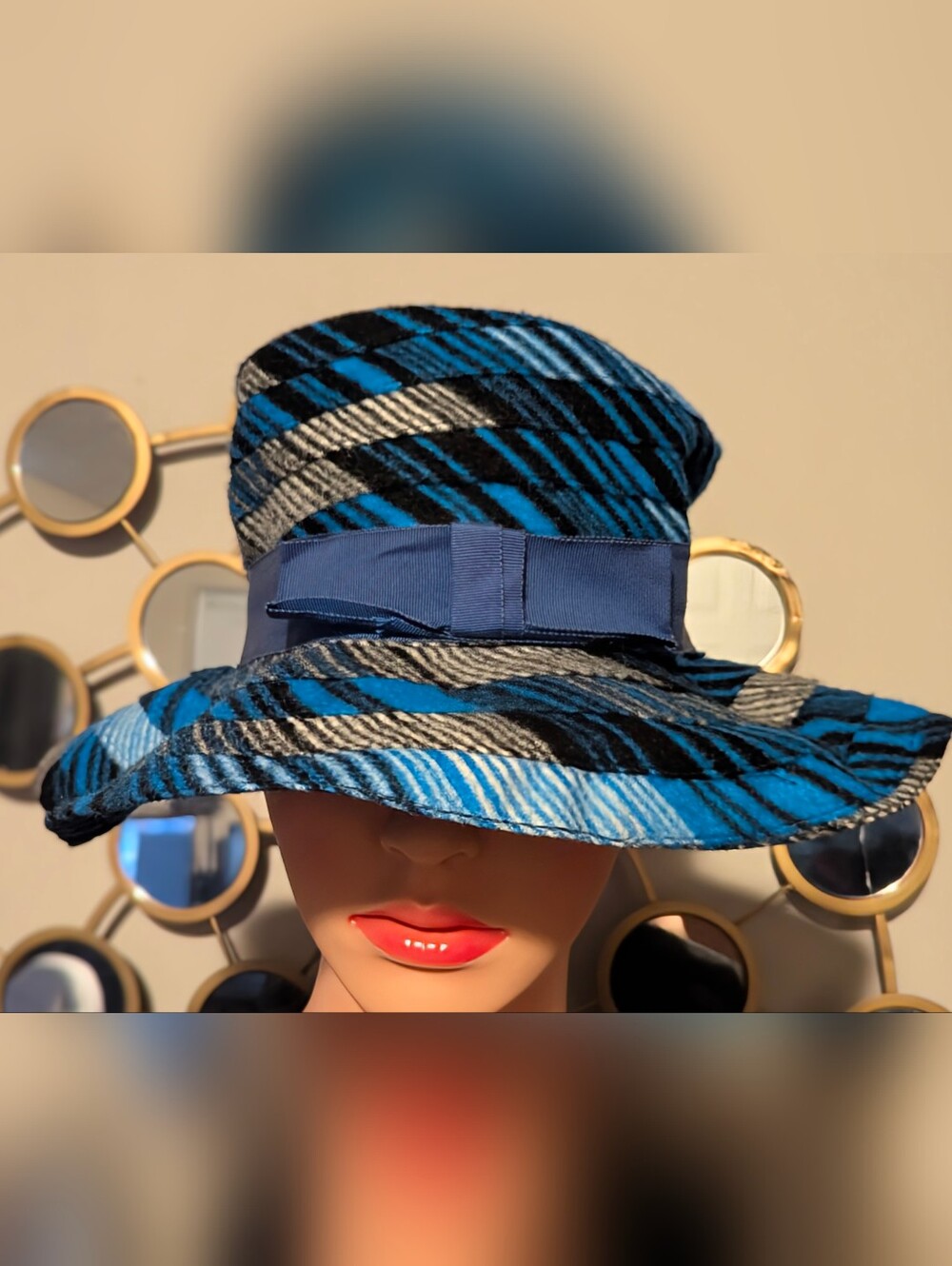 Vintage NELL New York for Lord & Taylor Blue Colorful Women's Wide-Brim Hat